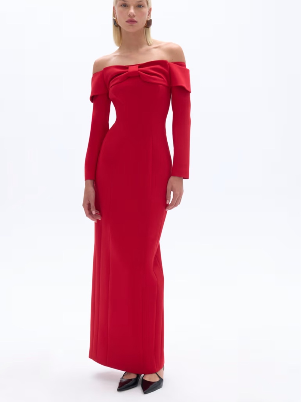 NWT Nocturne Red Off Shoulder Bow Maxi Dress - Size XS
